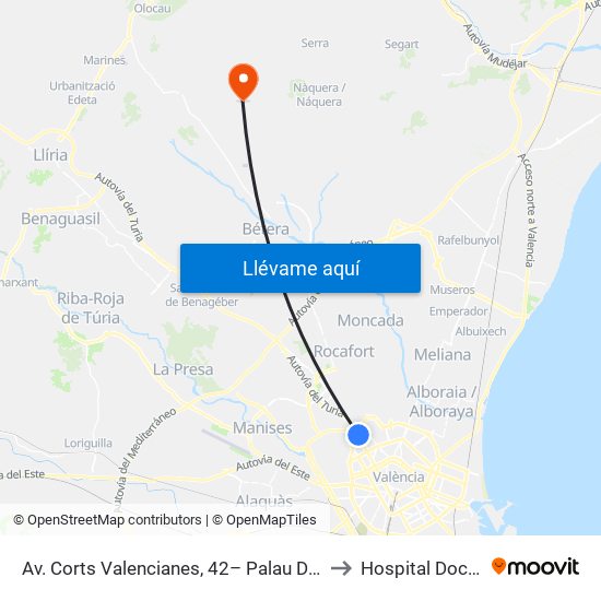 Av. Corts Valencianes, 42– Palau De Congressos [València] to Hospital Doctor Moliner map