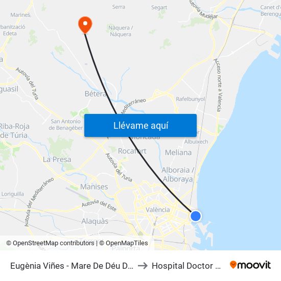 Eugènia Viñes - Mare De Déu Del Sufragi to Hospital Doctor Moliner map