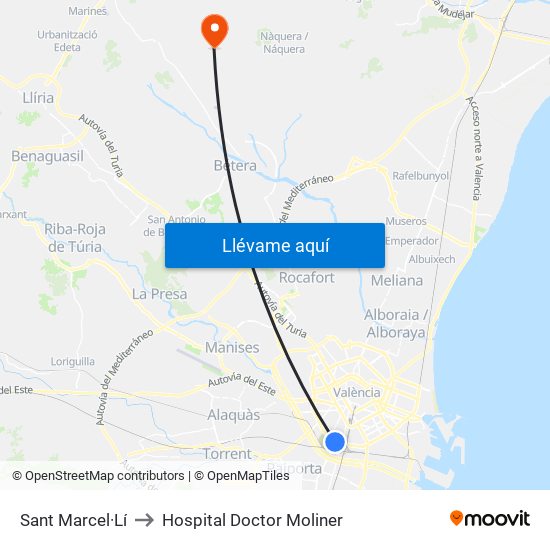 Sant Marcel·Lí to Hospital Doctor Moliner map