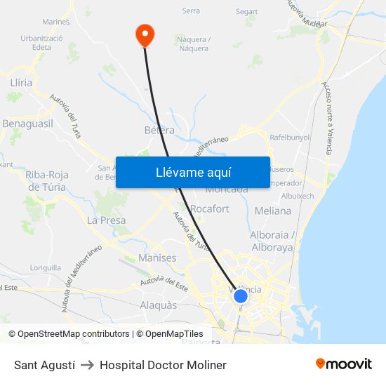 Estació Del Nord - Guillem De Castro to Hospital Doctor Moliner map