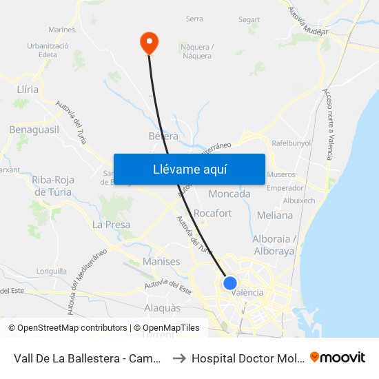 Vall De La Ballestera - Campanar to Hospital Doctor Moliner map