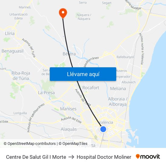 Centre De Salut Gil I Morte to Hospital Doctor Moliner map