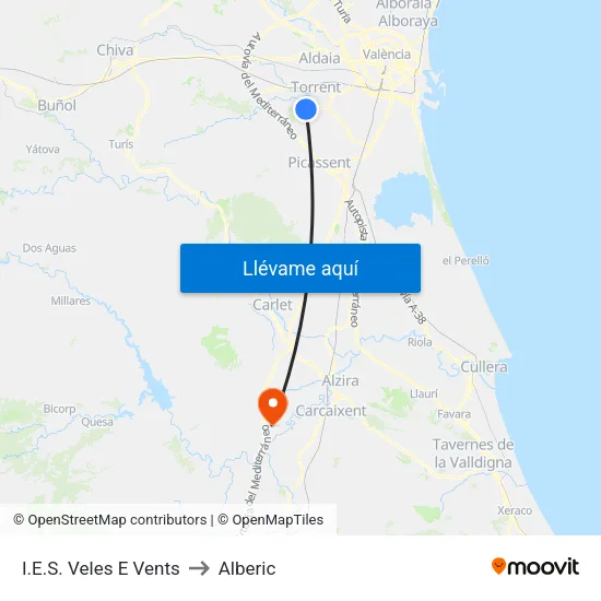 Camí De Les Canteres - Ies Veles E Vents to Alberic map
