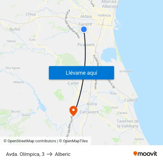 Olímpica to Alberic map