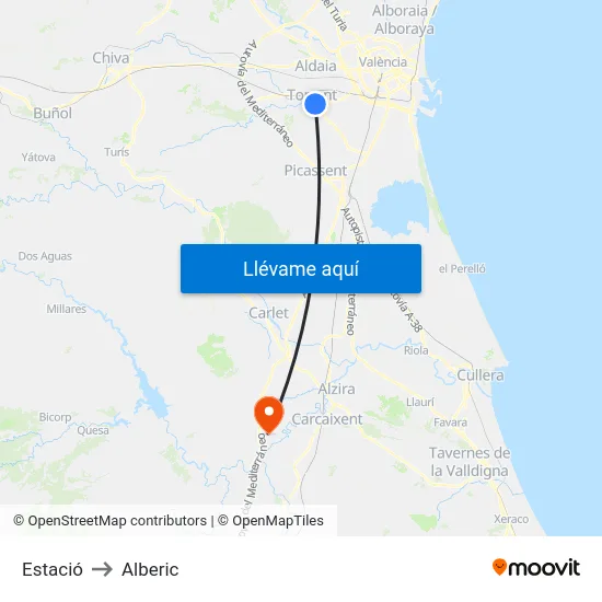 Estació to Alberic map