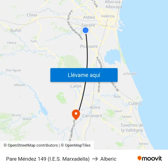 Pare Méndez 149 (I.E.S. Marxadella) to Alberic map