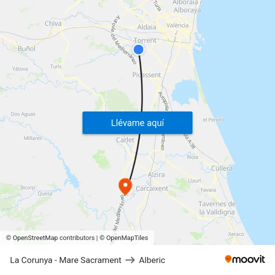La Corunya - Mare Sacrament to Alberic map