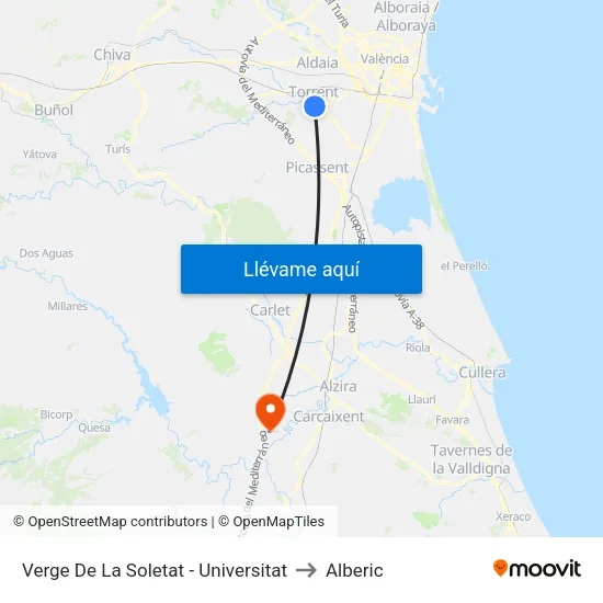 Verge De La Soletat - Universitat to Alberic map