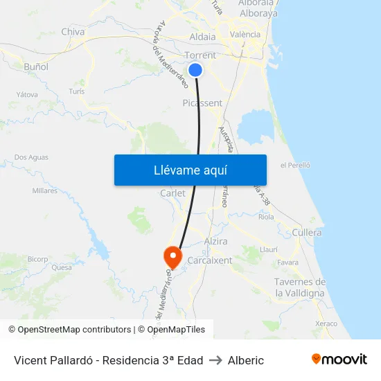 Vicent Pallardó - Residencia 3ª Edad to Alberic map