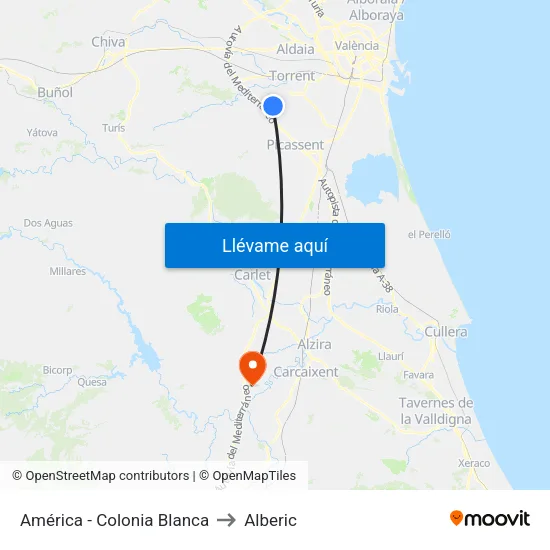América - Colonia Blanca to Alberic map