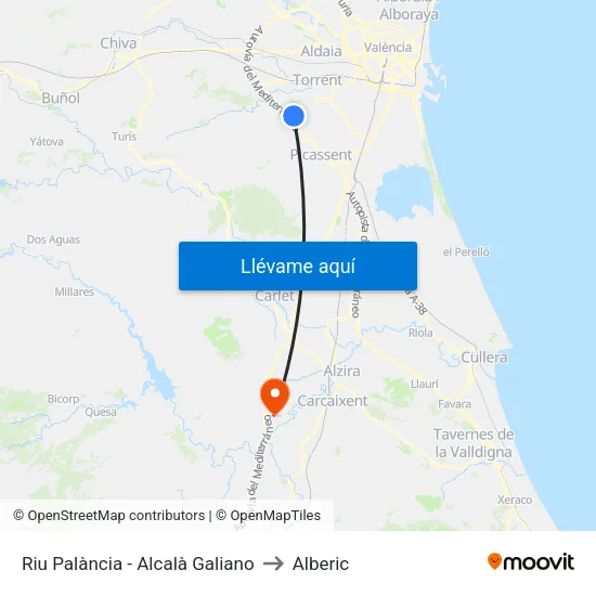 Riu Palància - Alcalà Galiano to Alberic map