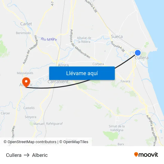 Cullera to Alberic map