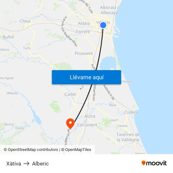 Xàtiva to Alberic map