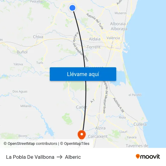 La Pobla De Vallbona to Alberic map