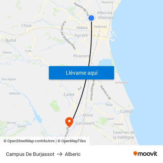 Campus De Burjassot to Alberic map