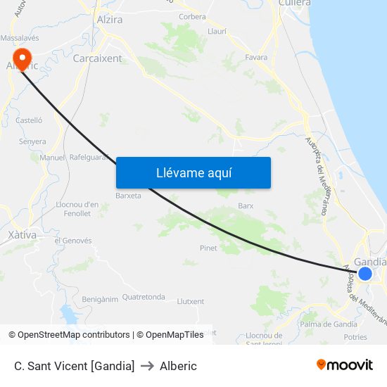 C. Sant Vicent [Gandia] to Alberic map