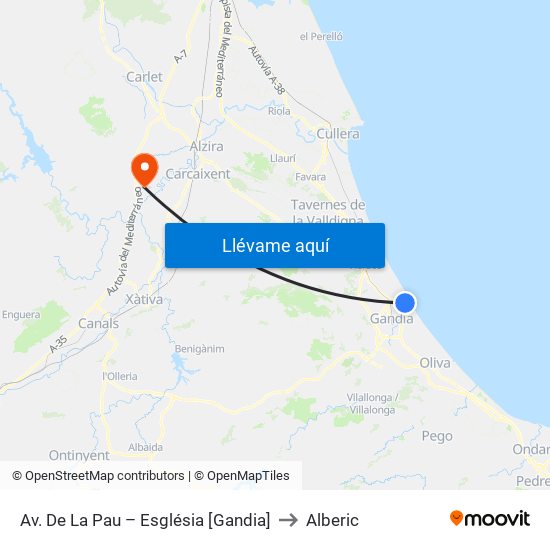 Av. De La Pau – Església [Gandia] to Alberic map