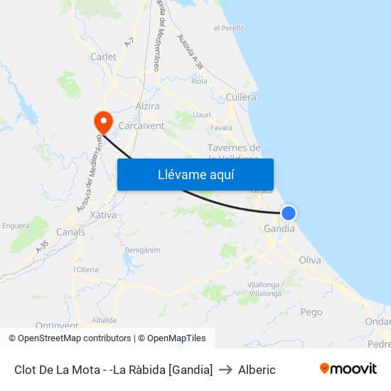 Clot De La Mota - -La Ràbida [Gandia] to Alberic map