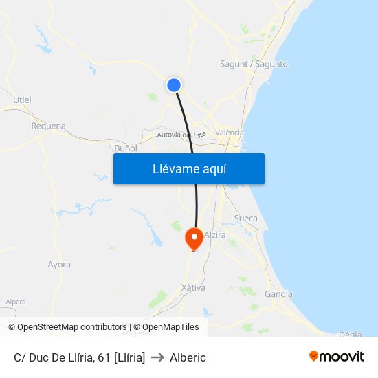 C/ Duc De Llíria, 61 [Llíria] to Alberic map