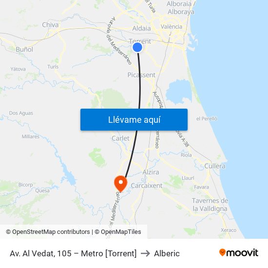 Av. Al Vedat, 105 – Metro [Torrent] to Alberic map
