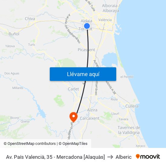 Av. País Valencià, 35 - Mercadona [Alaquàs] to Alberic map