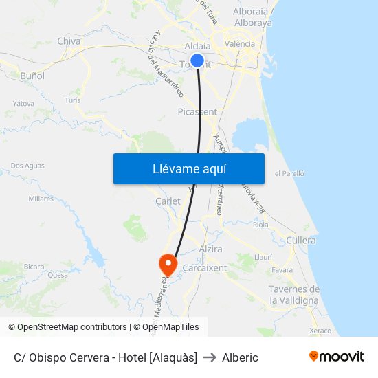C/ Obispo Cervera - Hotel [Alaquàs] to Alberic map