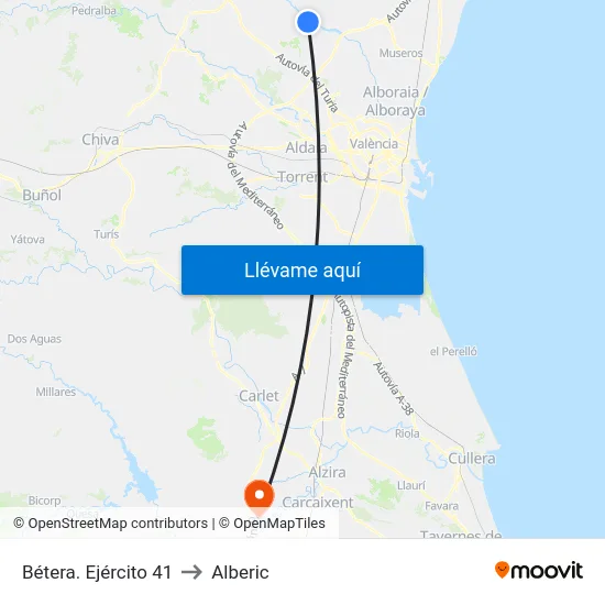 Bétera. Ejército 41 to Alberic map
