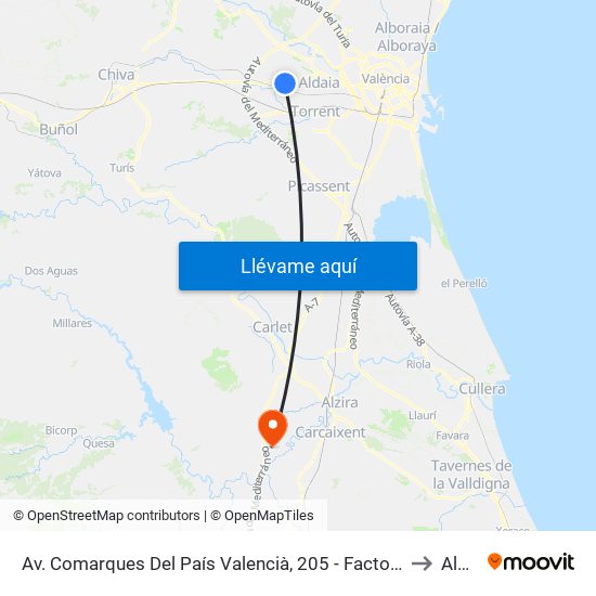 Av. Comarques Del País Valencià, 205 - Factoría Nº 2 [Quart De Poblet] to Alberic map