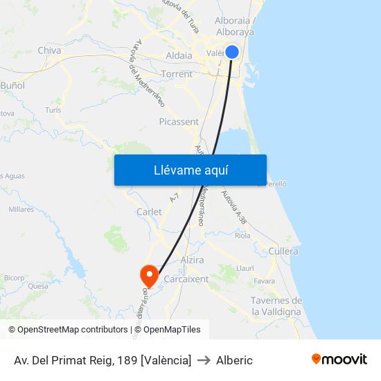 Av. Del Primat Reig, 189 [València] to Alberic map