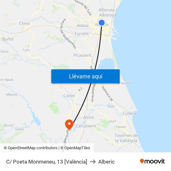 C/ Poeta Monmeneu, 13 [València] to Alberic map