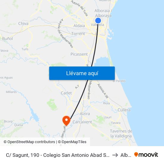 C/ Sagunt, 190 - Colegio San Antonio Abad Salesianos [València] to Alberic map