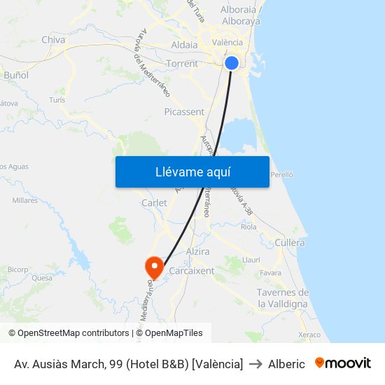 Av. Ausiàs March, 99 (Hotel B&B) [València] to Alberic map
