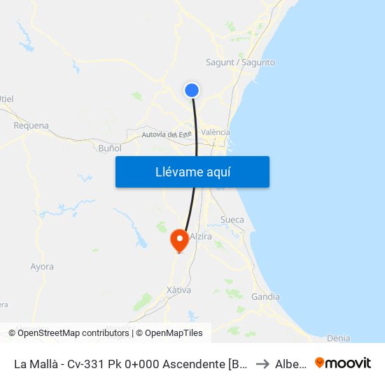 La Mallà - Cv-331 Pk 0+000 Ascendente [Bétera] to Alberic map