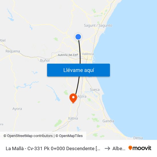 La Mallà - Cv-331 Pk 0+000 Descendente [Bétera] to Alberic map