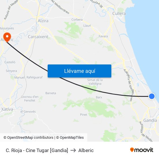 C. Rioja - Cine Tugar [Gandia] to Alberic map