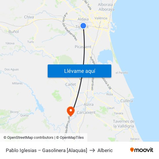 Pablo Iglesias – Gasolinera [Alaquàs] to Alberic map
