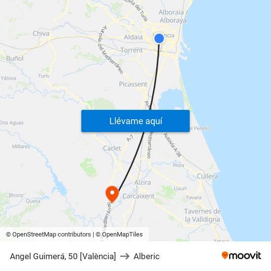 Angel Guimerá, 50 [València] to Alberic map