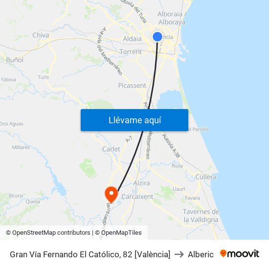 Gran Vía Fernando El Católico, 82 [València] to Alberic map