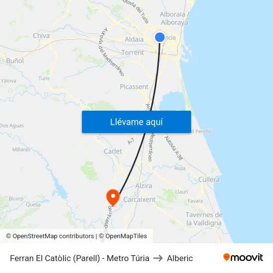 València. Ferran El Catòlic (Parell) - Metro Túria to Alberic map