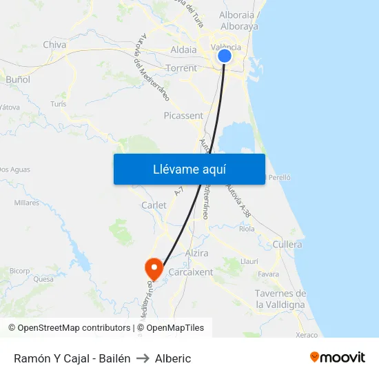 València. Ramón Y Cajal - Bailén / Andana 2 to Alberic map