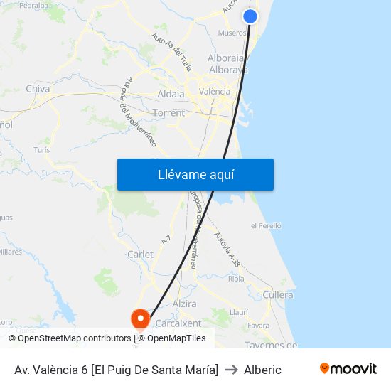 Av. València 6 [El Puig De Santa María] to Alberic map