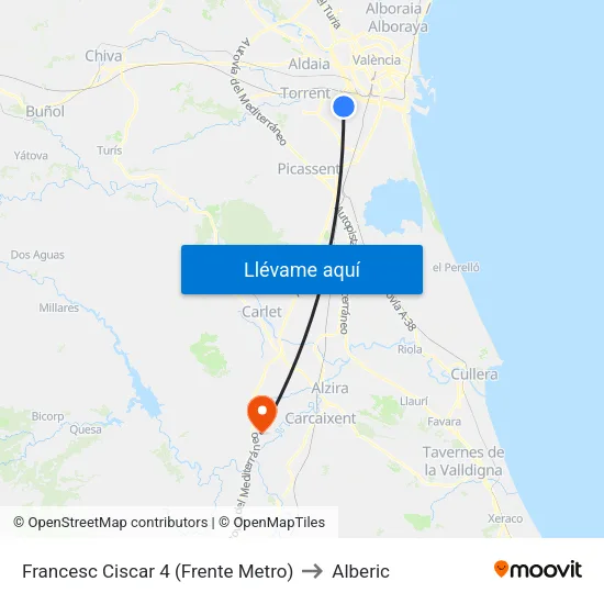 Francesc Ciscar 4 (Frente Metro) to Alberic map