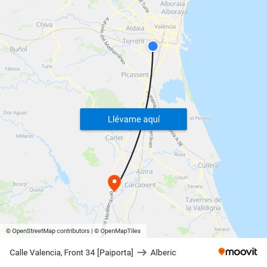 Calle Valencia, Front 34 [Paiporta] to Alberic map