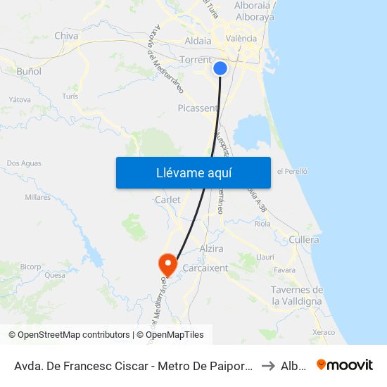 Avda. De Francesc Ciscar - Metro De Paiporta [Paiporta] to Alberic map