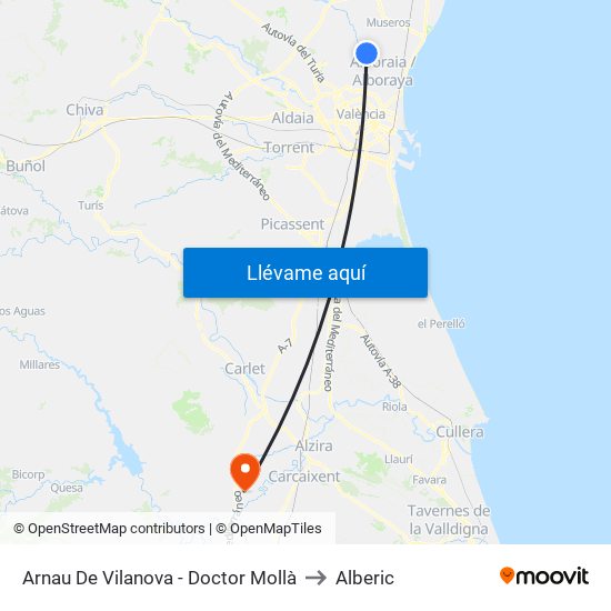 Arnau De Vilanova - Dr. Mollà to Alberic map