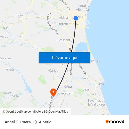 Àngel Guimerá to Alberic map