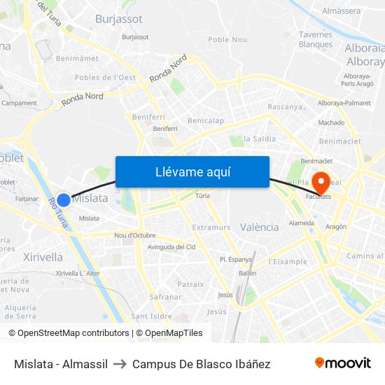 Mislata - Almassil to Campus De Blasco Ibáñez map