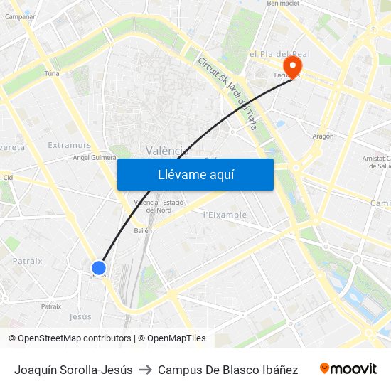 Joaquín Sorolla-Jesús to Campus De Blasco Ibáñez map