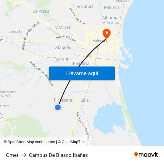 Omet to Campus De Blasco Ibáñez map
