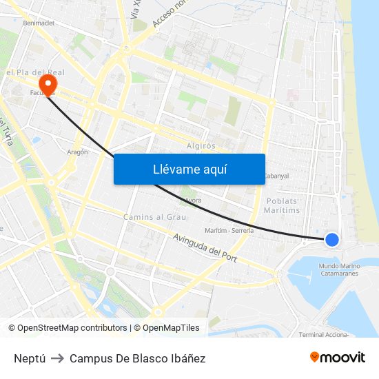 Neptú to Campus De Blasco Ibáñez map